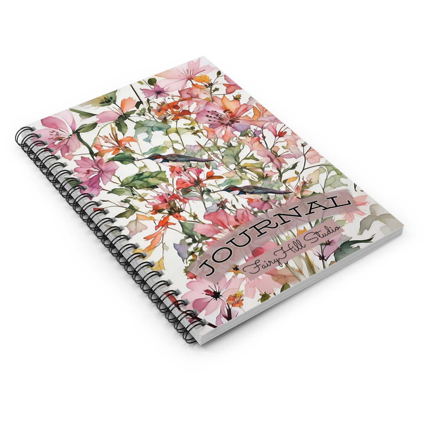 Spiral Notebook - Nature Lover Botany Hummingbirds Pink Wildflowers