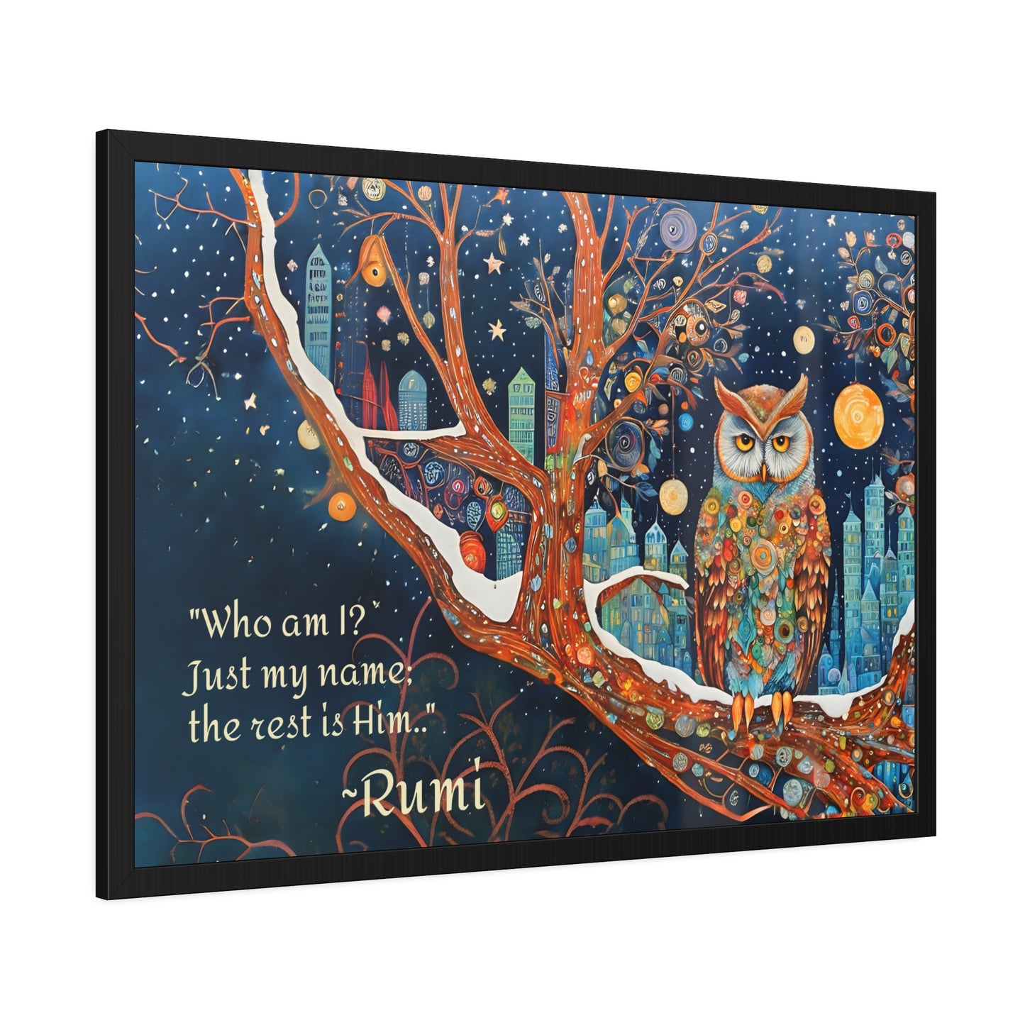 Framed Owl Rumi quote spiritual Owl Poster art by Fairyhill Studio
