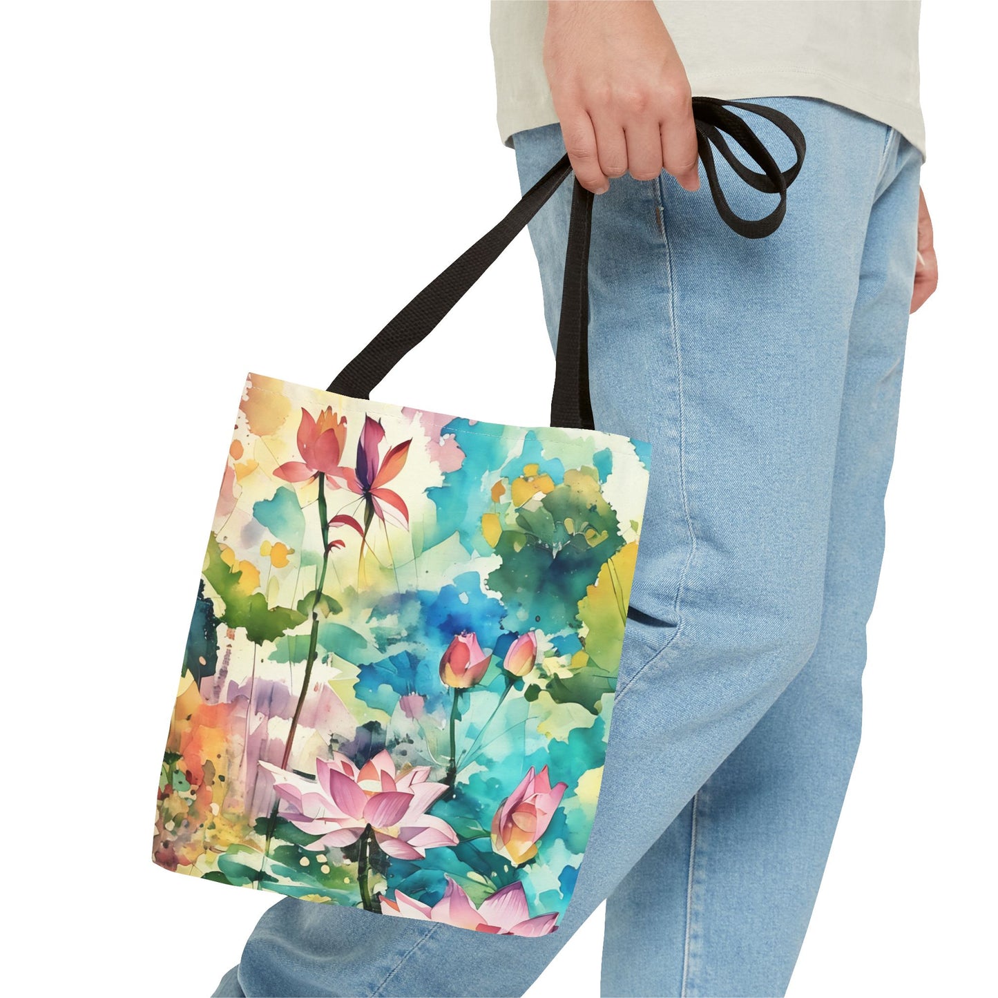 Tote Bag  with lotus flower art(AOP)
