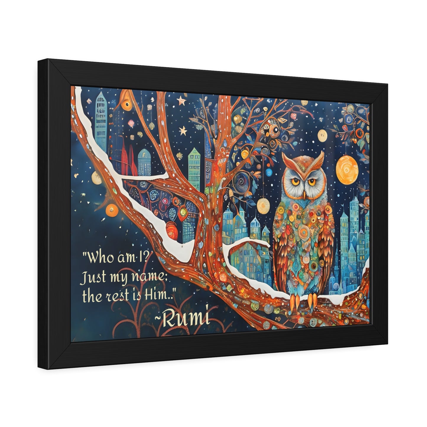 Framed Owl Rumi quote spiritual Owl Poster art by Fairyhill Studio