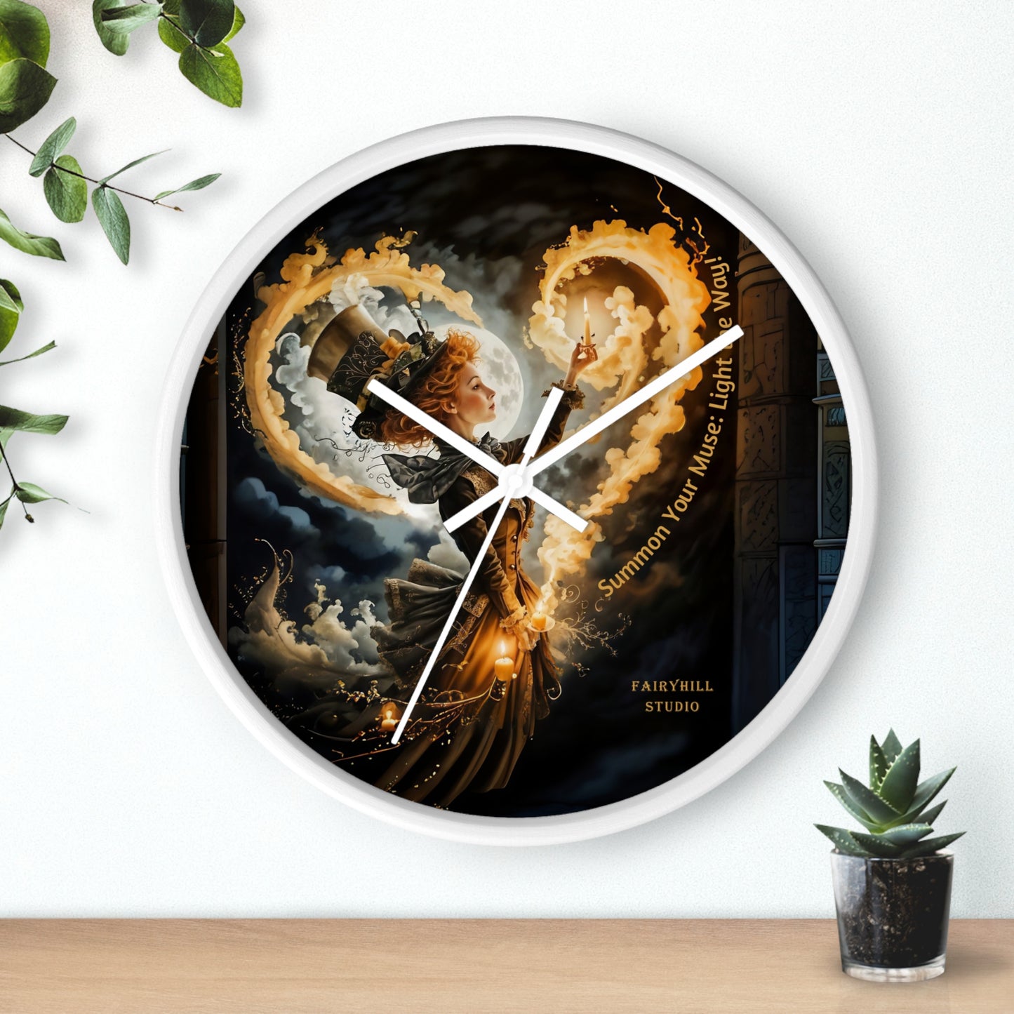 Acrylic Wall Clock - Mad Hatter Fairy Muse with Candle Art by Fairyhill Studio