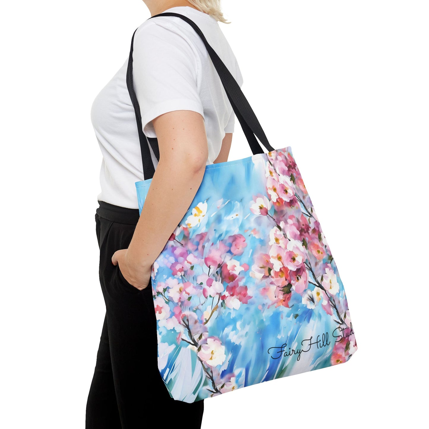 Canvas Tote Bag with Floral Cherry Blossom Design