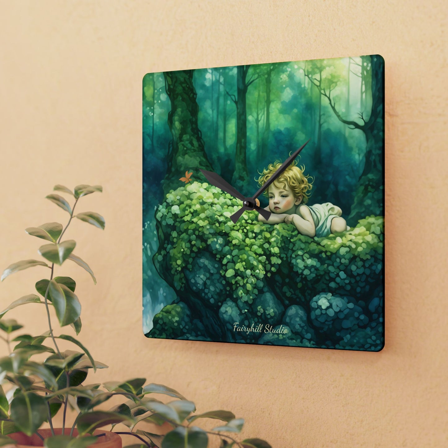 Cherub in the woods Wall clock  Gift   Acrylic Wall Clock