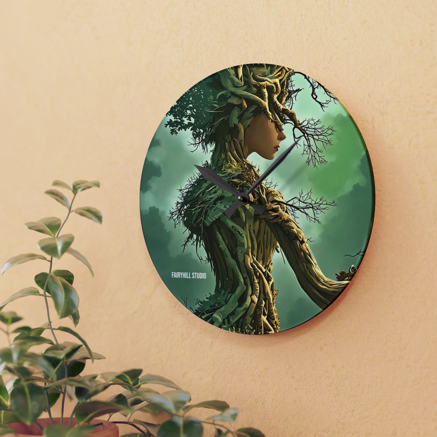 Wall Clock - Tree Dryad Art Featuring a Woman Tree Spirit