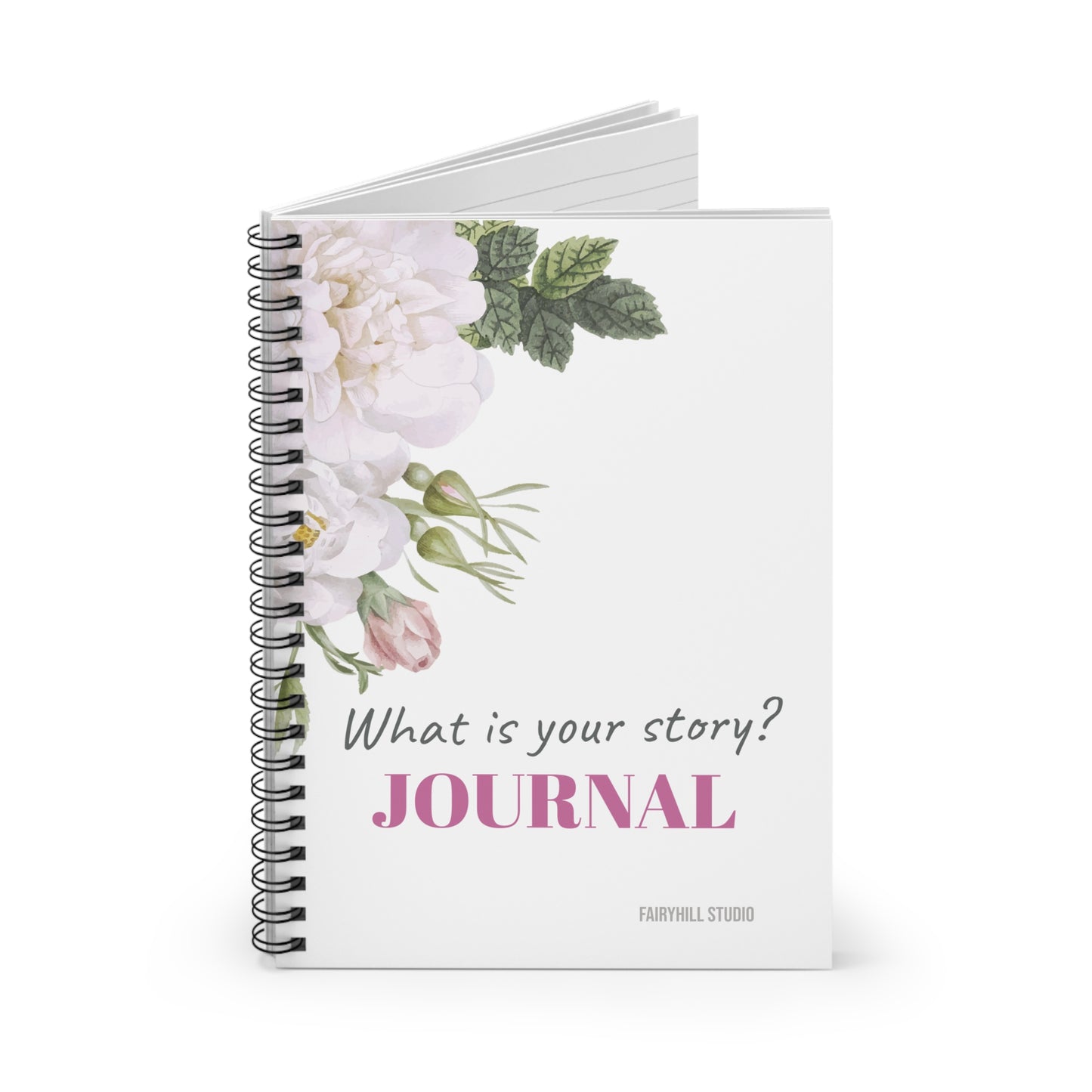 Journal - Ruled Line White Roses Personalized Spiral Notebook