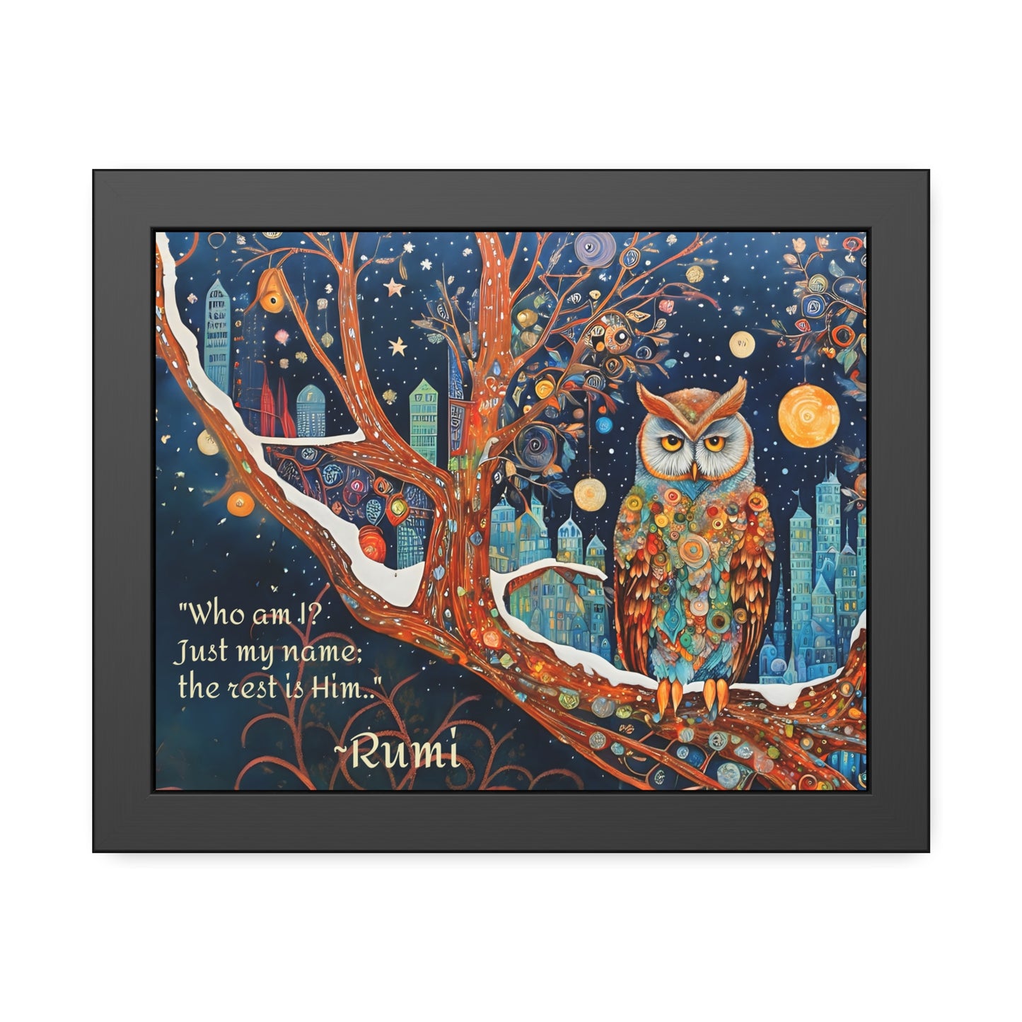 Framed Owl Rumi quote spiritual Owl Poster art by Fairyhill Studio
