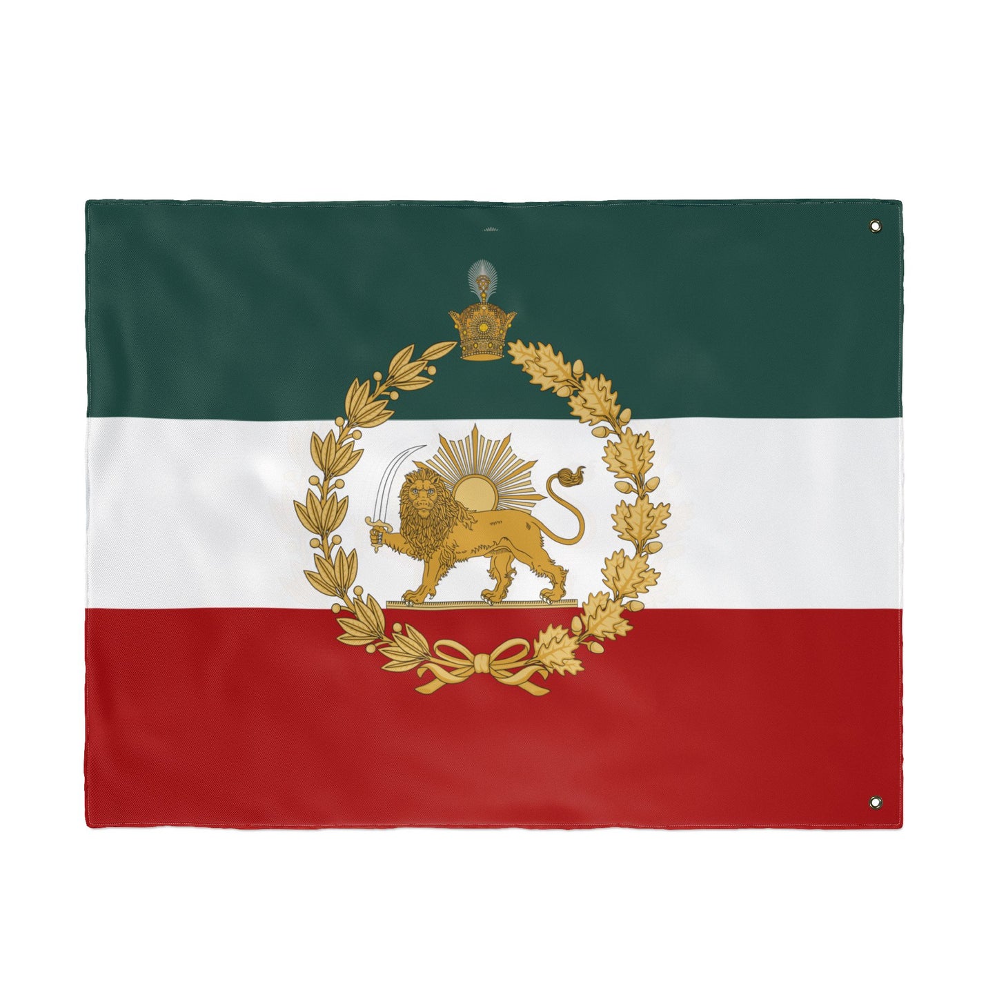 Imperial Iran Lion & Sun Flag with Pahlavi Crown and Golden Wreath (3x5 ft Double-Sided)