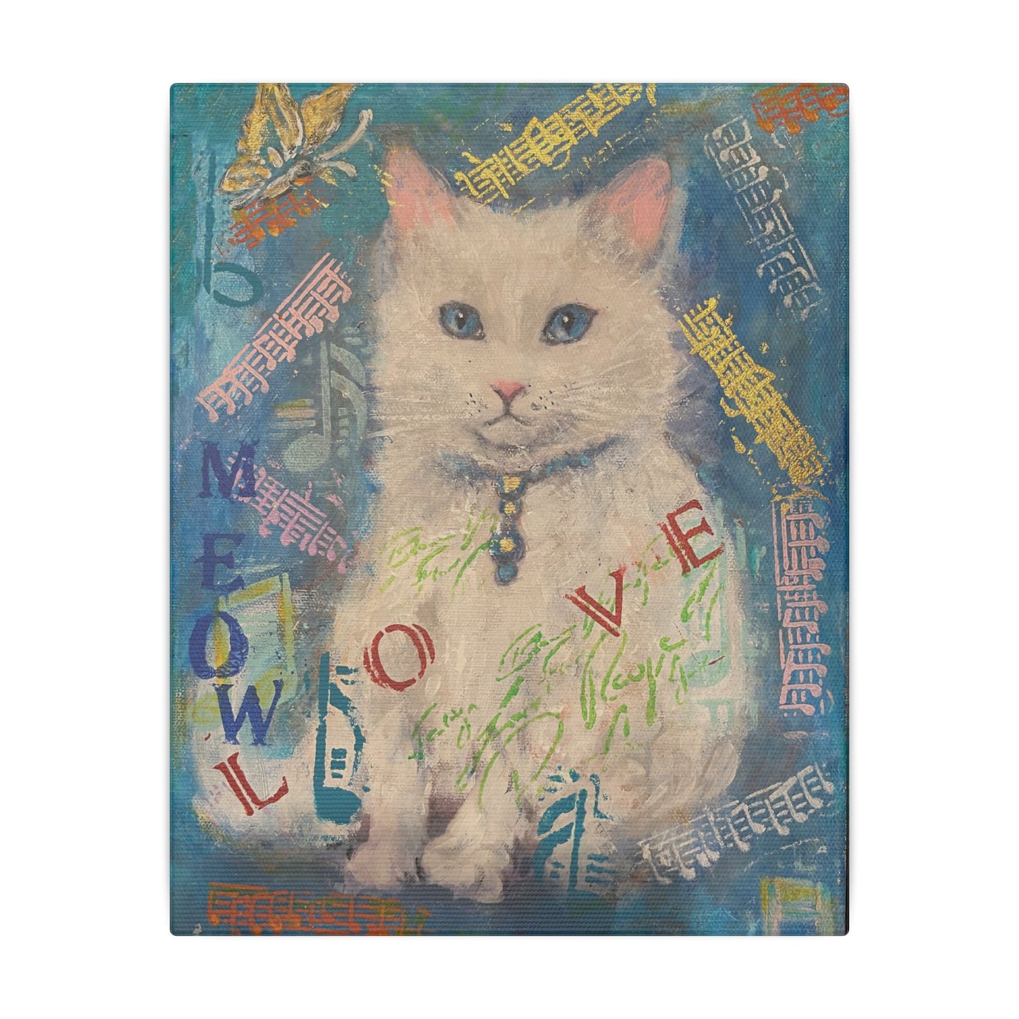 Canvas Wall Art: White Cute Cat Matte Canvas, Stretched, 0.75&quot; by FairyHill Studio