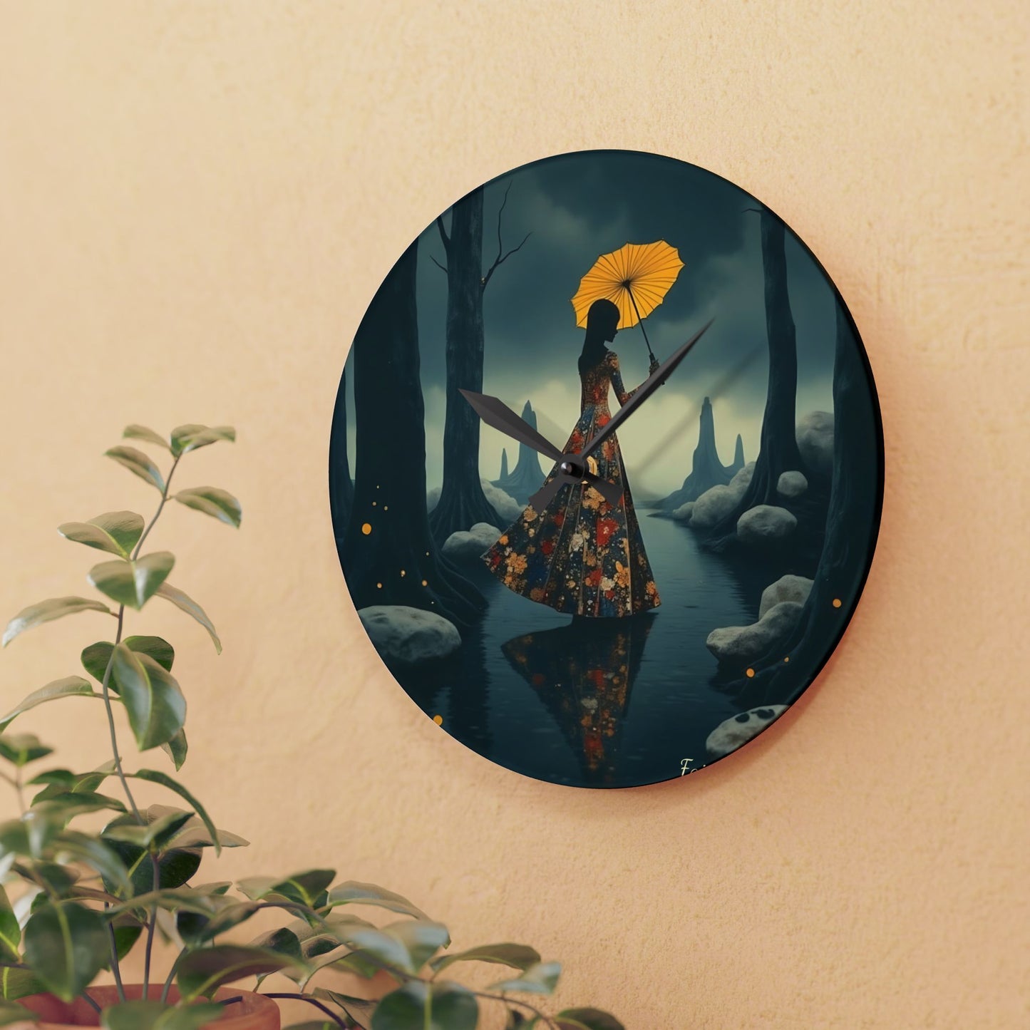 Yellow umbrella - by Fairyhill Studio  Wall clock  Gift   Acrylic Wall Clock