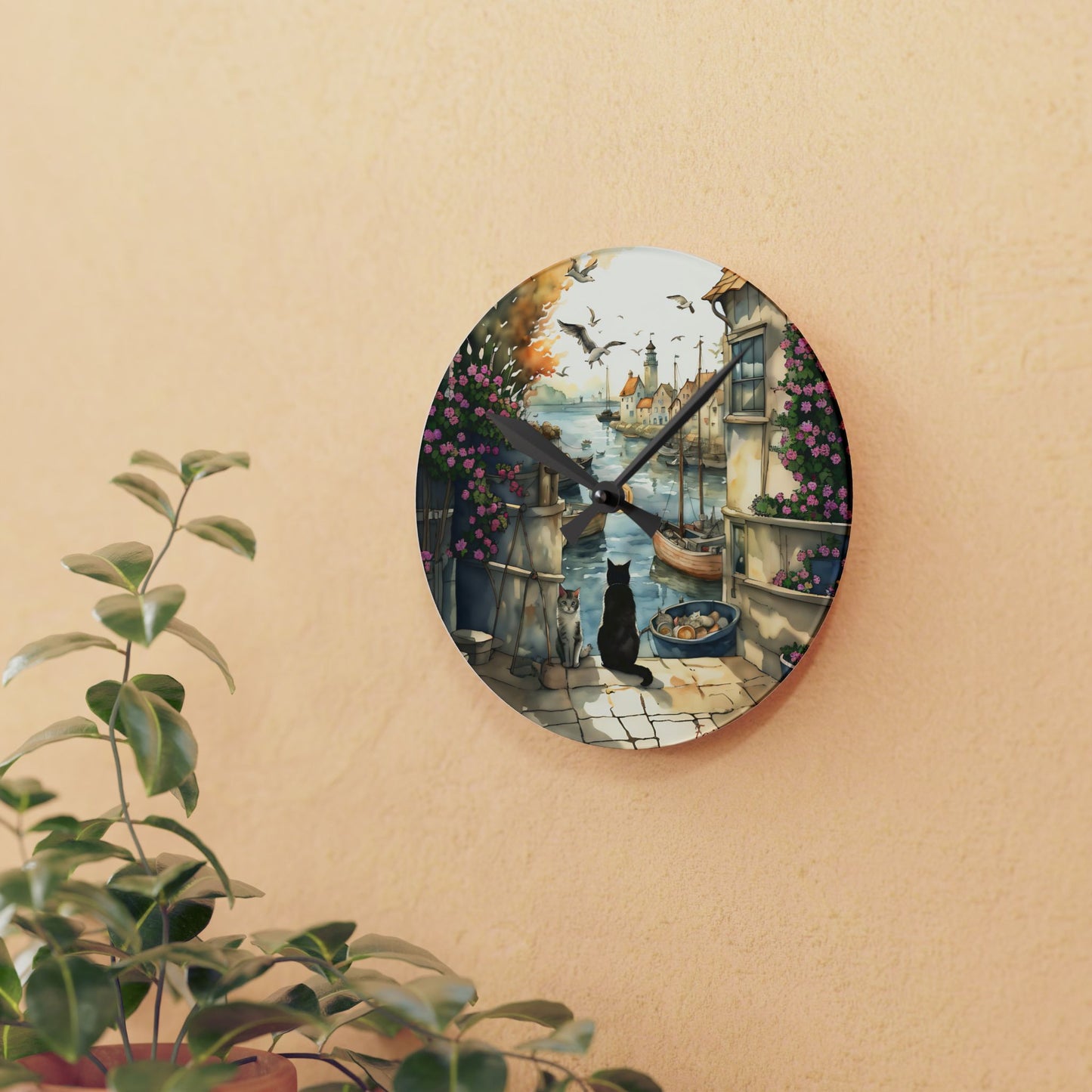 Harbour Cats - by Fairyhill Studio  Wall clock  Gift   Acrylic Wall Clock