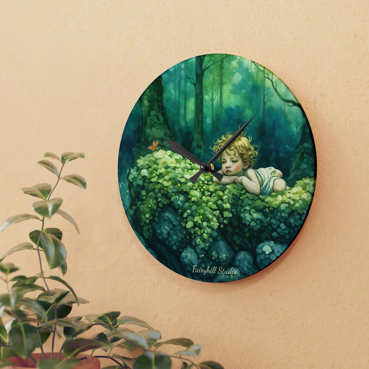 Cherub in the woods Wall clock  Gift   Acrylic Wall Clock