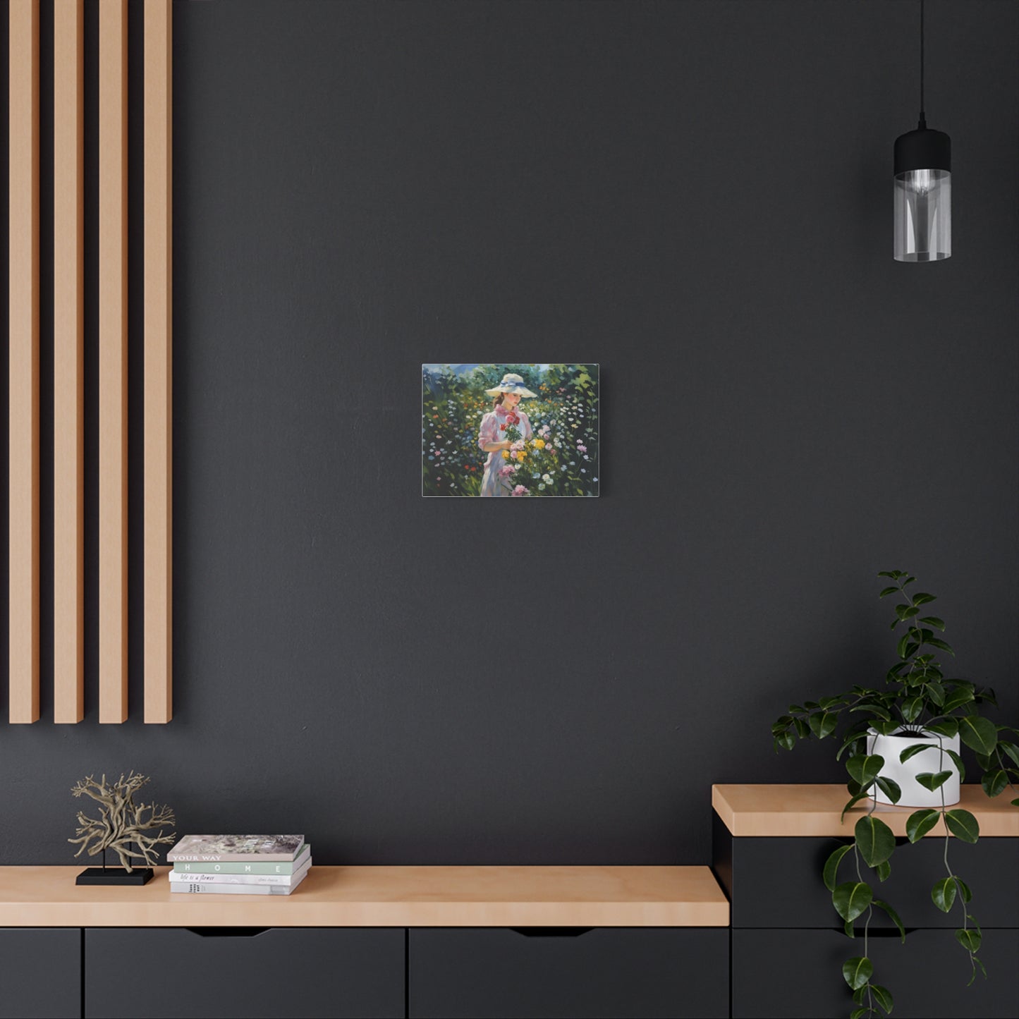 Canvas Art - Monet Style Floral Serenity with Elegant Woman and Flower Basket, Stretched Matte 1 25"