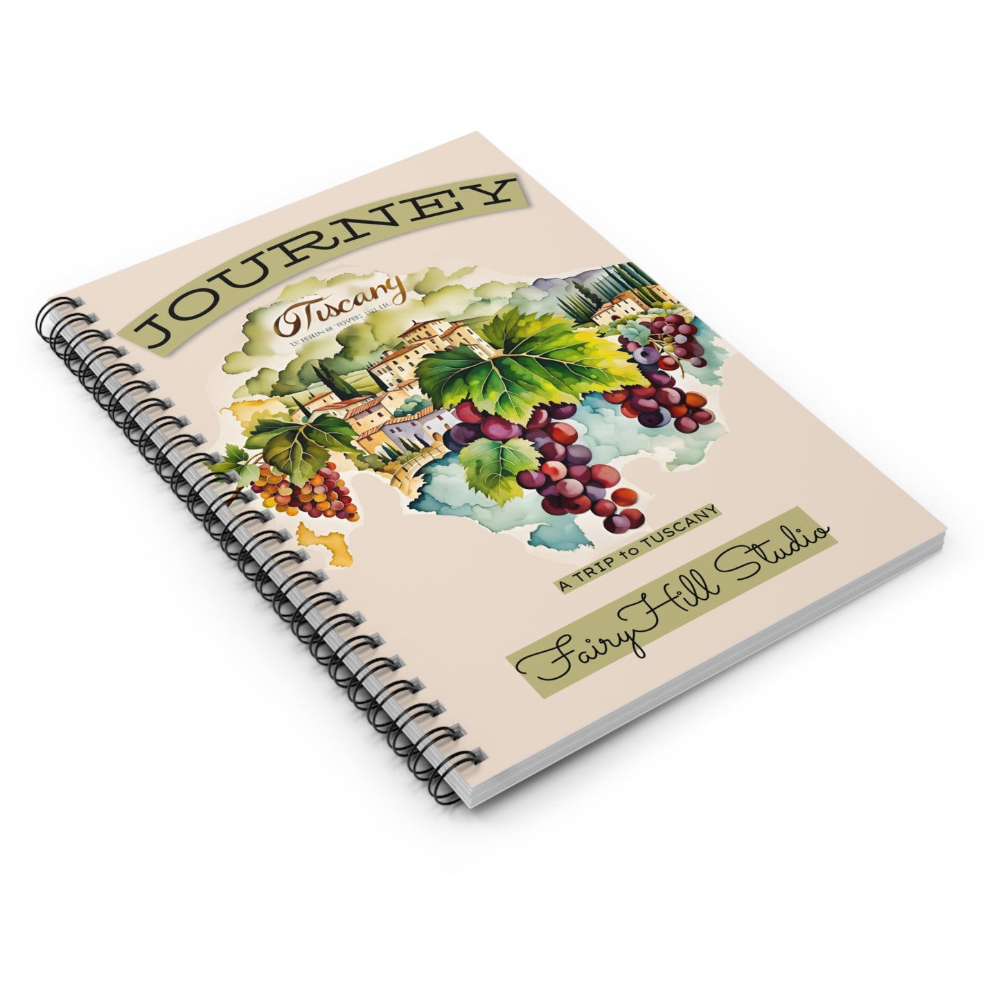 Travel Journey Notebook - Tuscany Grapes Watercolor Art by FairyHill Studio