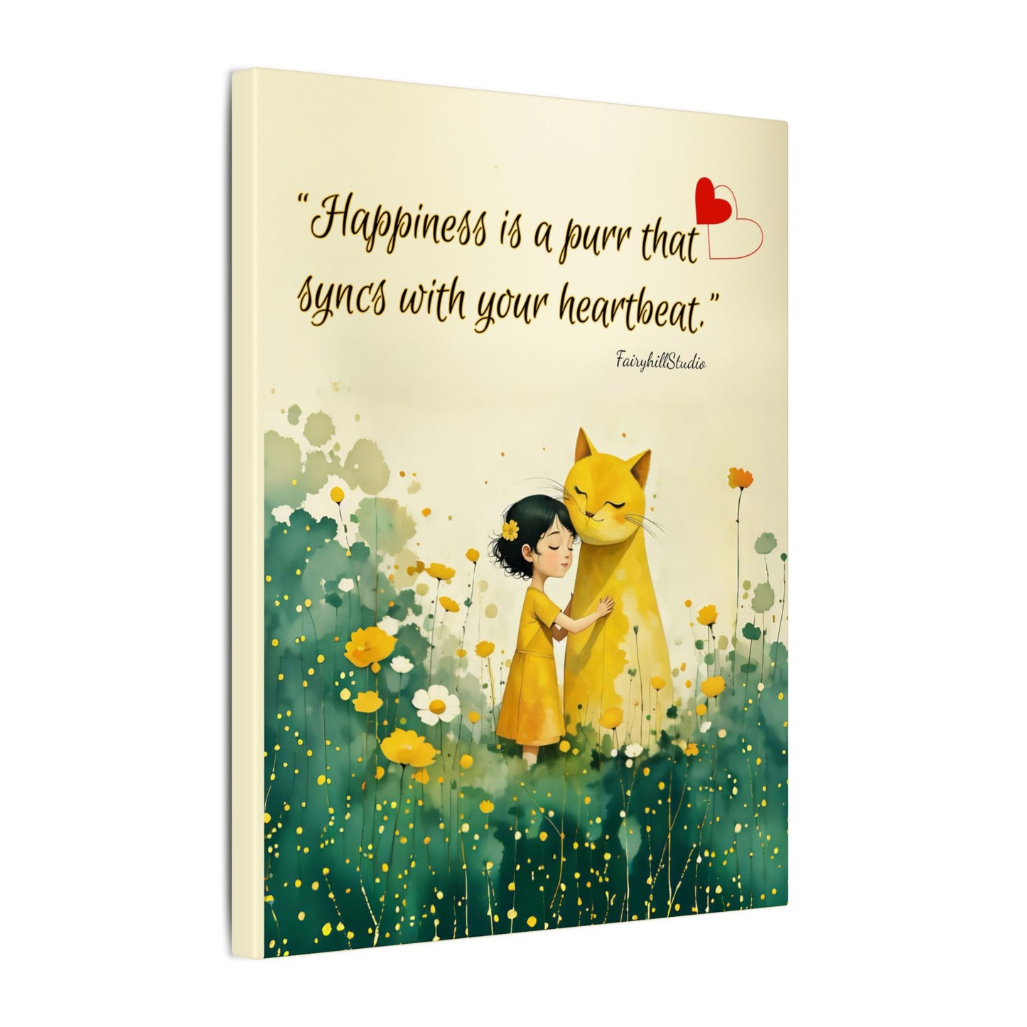 Whimsical Canvas Art Print, Syncs with Your Heartbeat Decor, Cat and Girl Illustration, Home & Kids Room Decor, For Cat Lovers