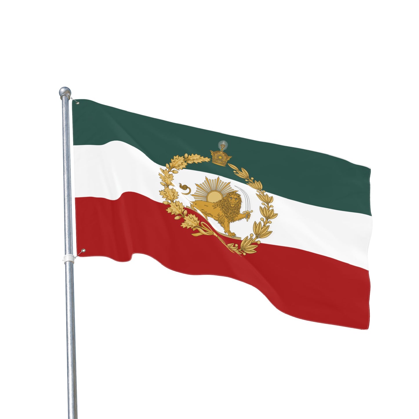 Imperial Iran Lion & Sun Flag with Pahlavi Crown and Golden Wreath (3x5 ft Double-Sided)