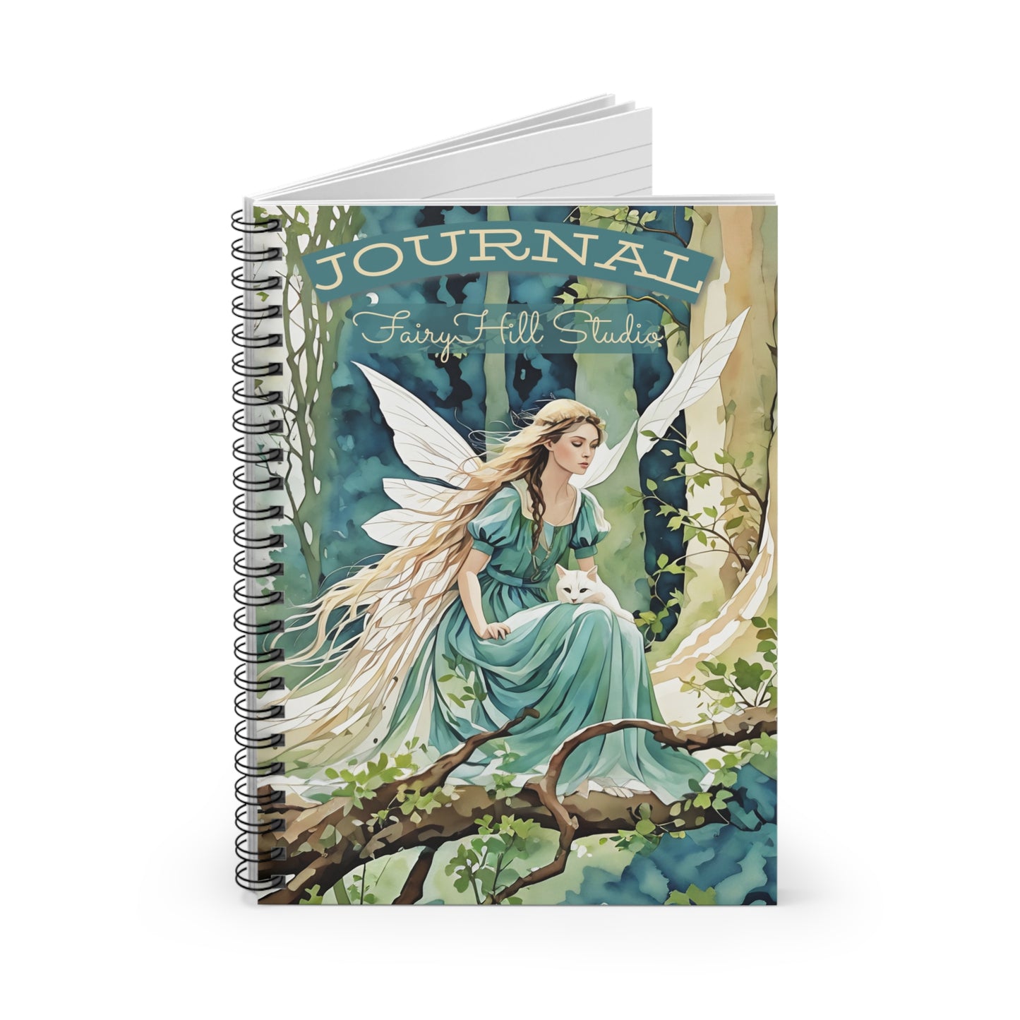Spiral Notebook - Angel and Cat Forest Art Ruled Line