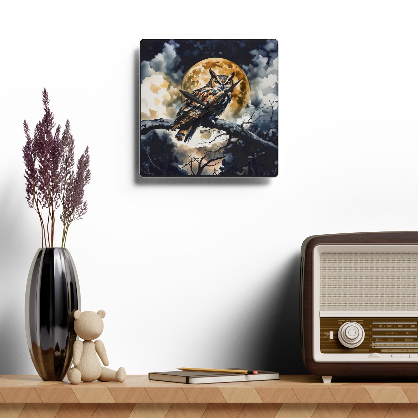 Acrylic Wall Clock Midnight Owl /Art