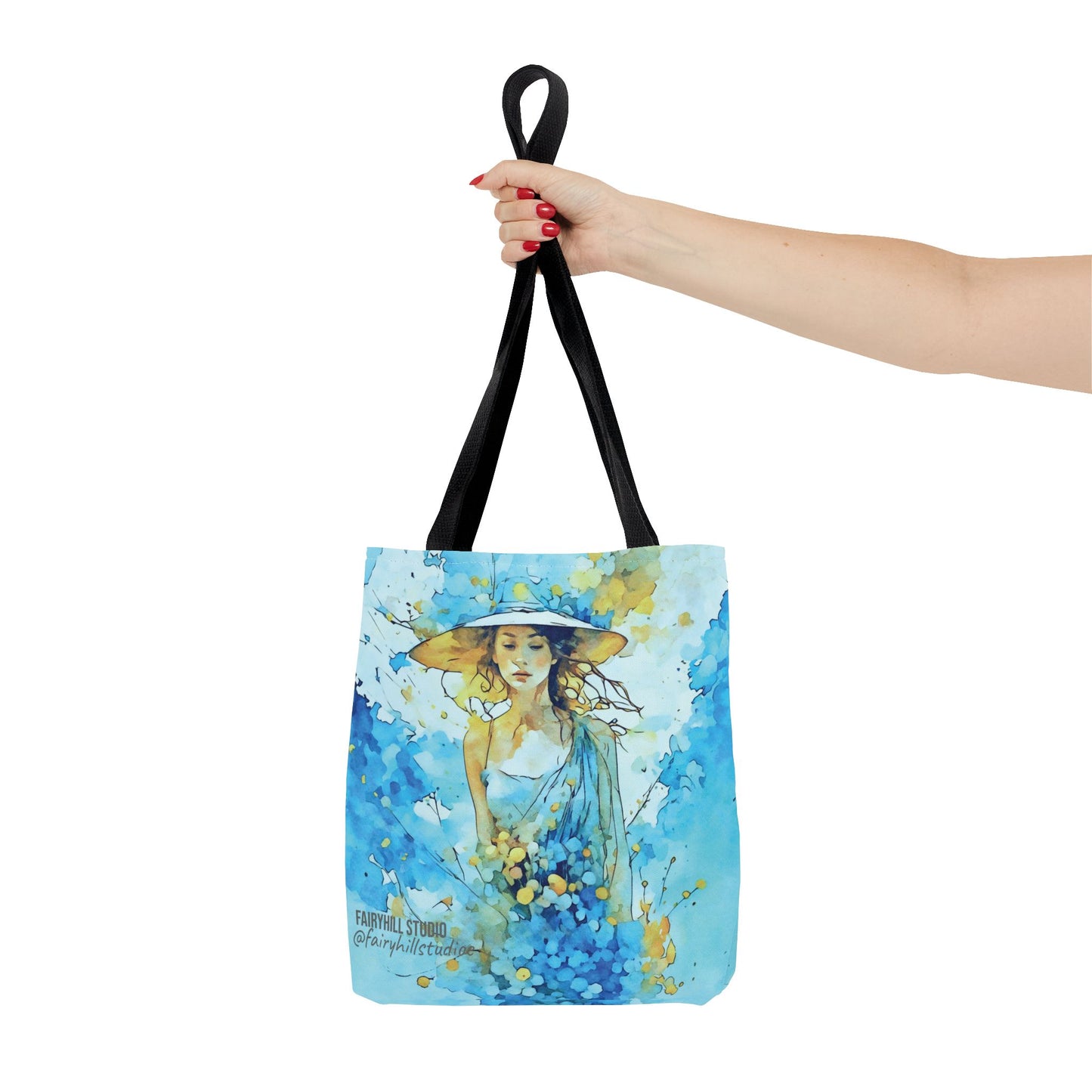 Tote Bag - Blue Summer Art Girl in Blue Dress and Hat