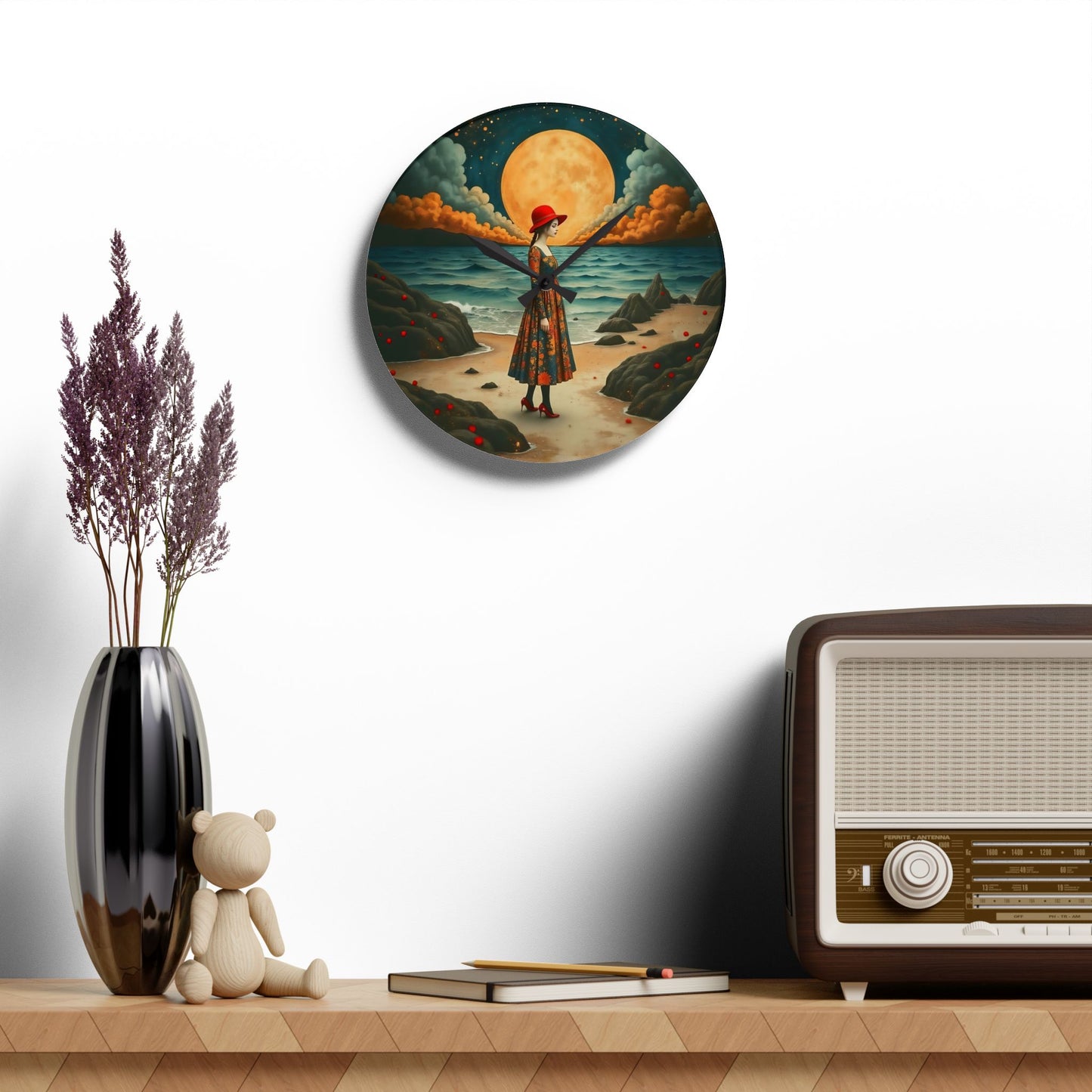 Moon girl with red hat Wall clock  Gift   Acrylic Wall Clock