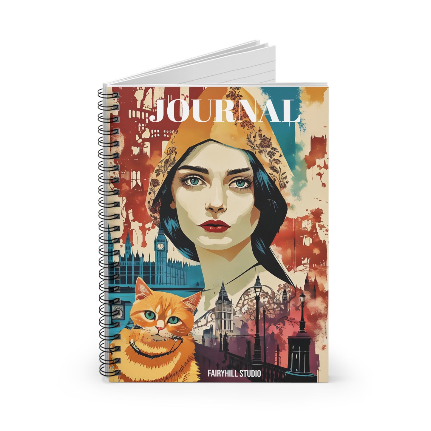 Spiral Notebook -Yellow cat in London/ Art
