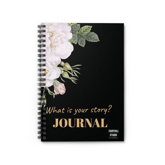 Ruled Line Spiral Notebook - Personalized White Roses on Black Background