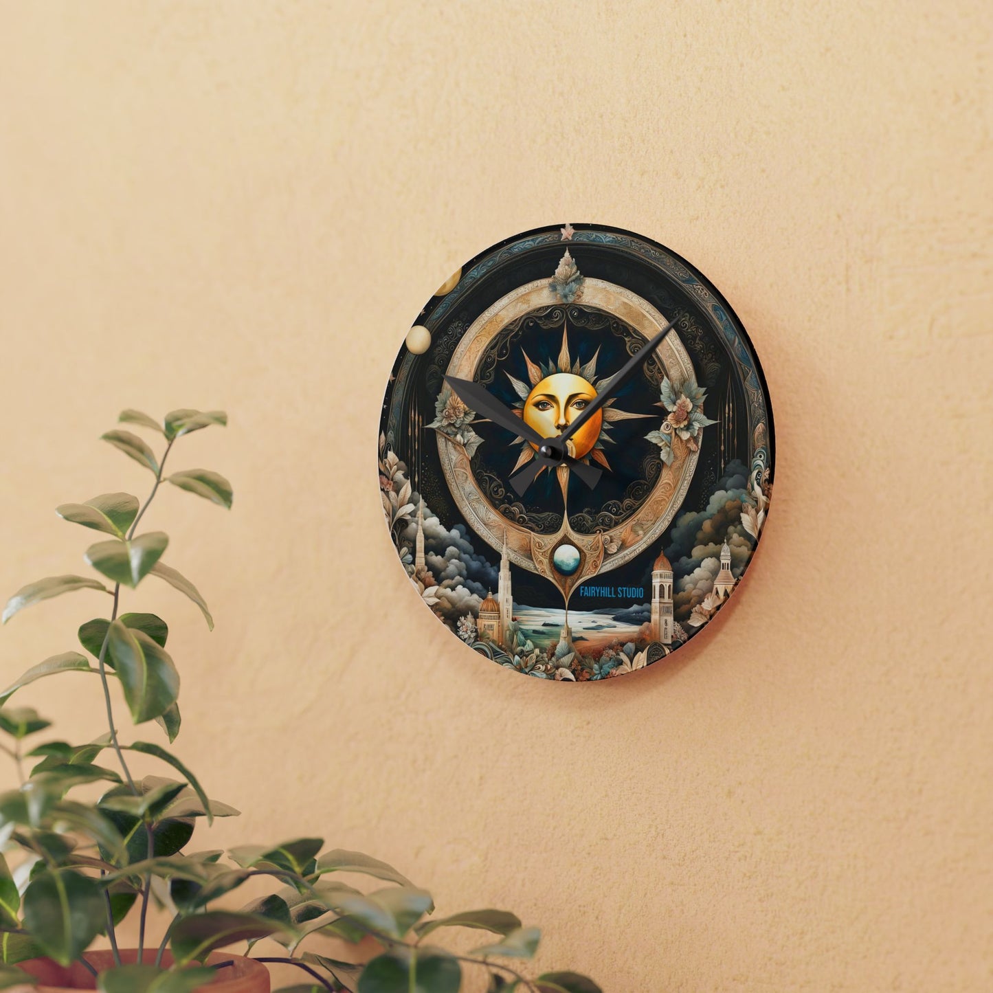 Acrylic Wall Clock -Moon and Stars/Art