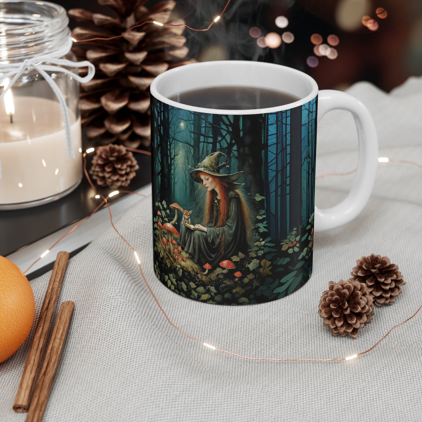 Mug - Mushroom in Forest with Red Mushrooms Art by Fairyhill Studio