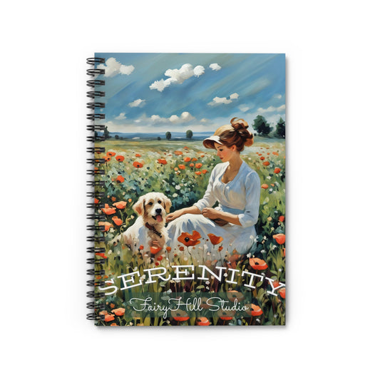 Spiral Notebook - Beautiful Woman with Dog in Poppy Field