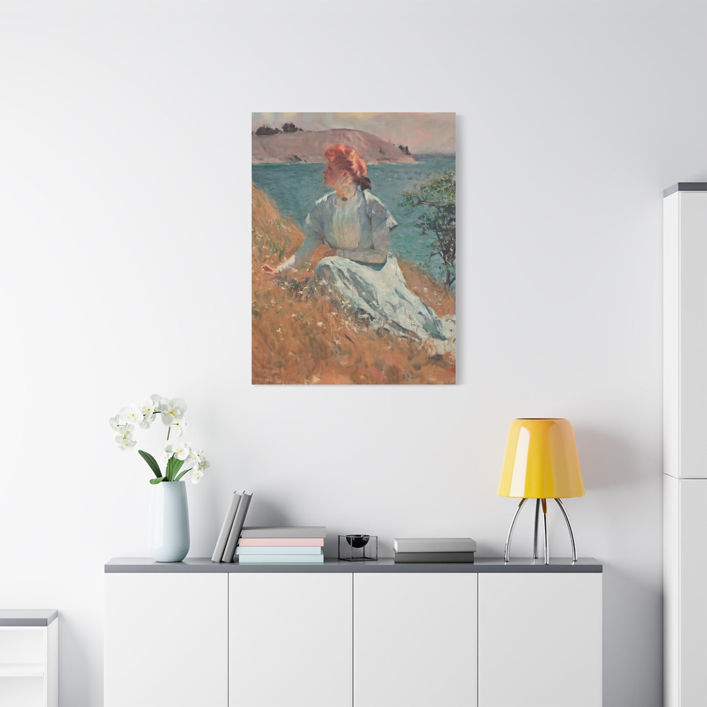 Canvas Art - Monet Style Floral Serenity with Elegant Woman and Flower Basket, Stretched Matte 1 25"