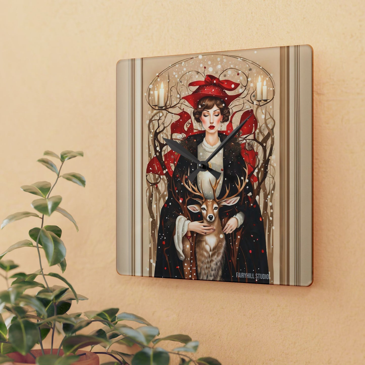 Acrylic Wall Clock - Winter Deer