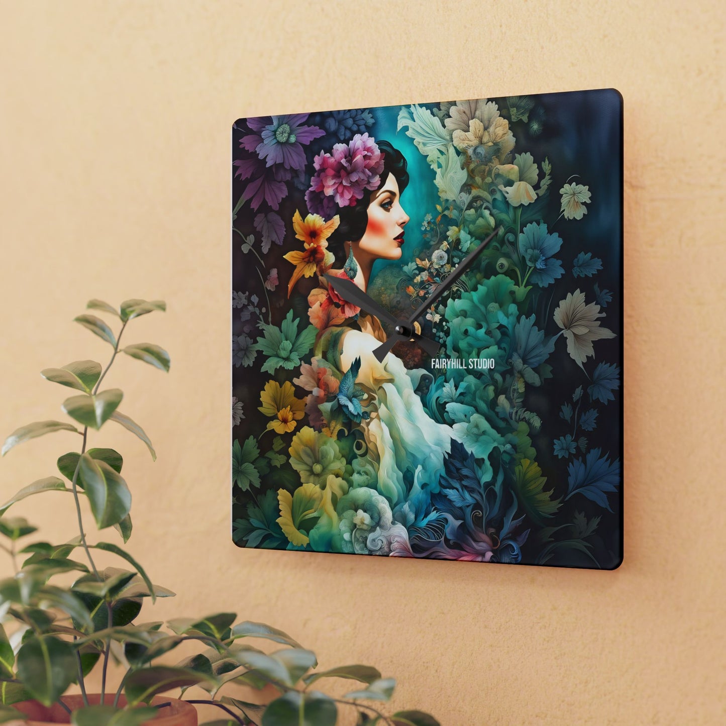 Acrylic Wall Clock Flower Garden /Art
