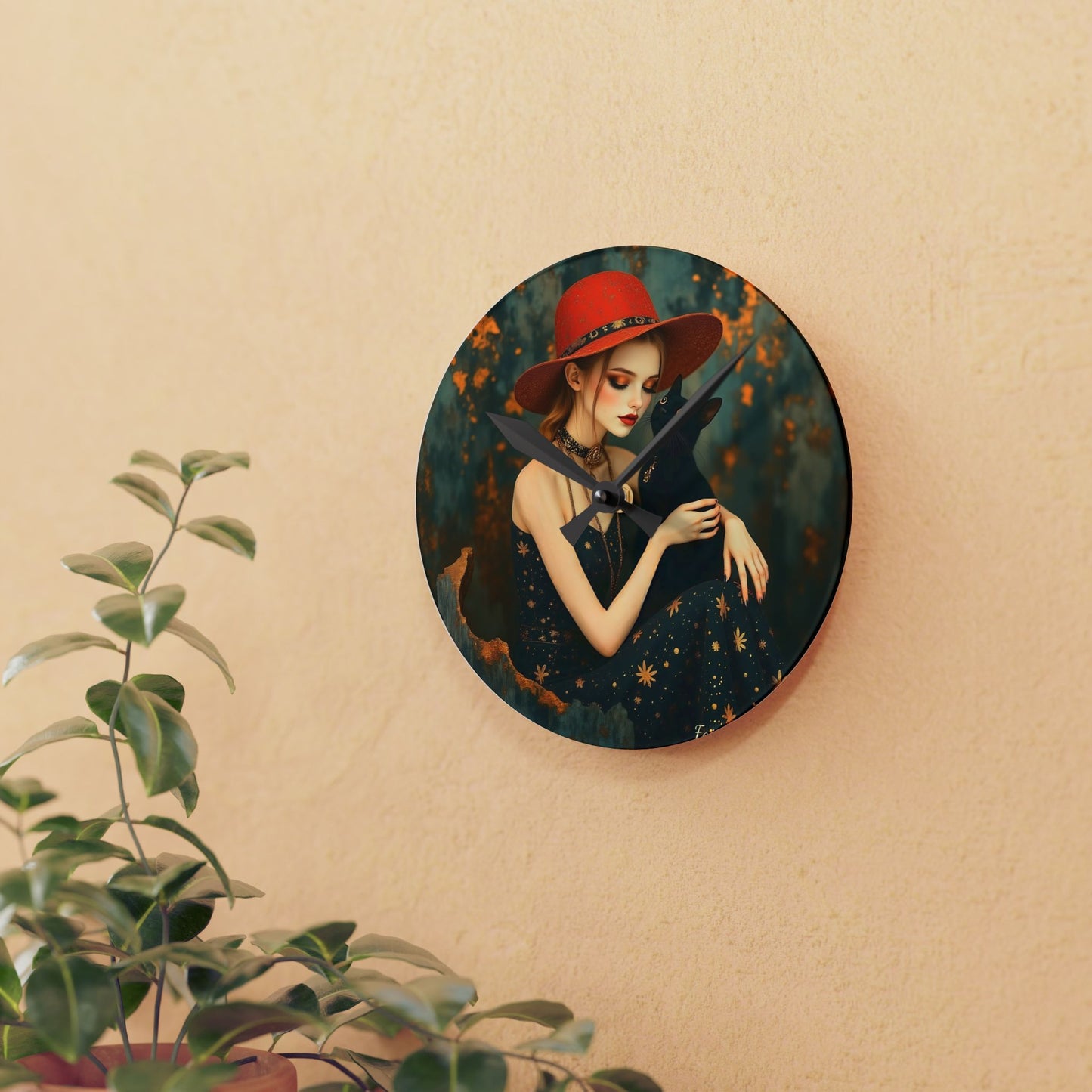 Girl with black cat   Wall clock  Gift   Acrylic Wall Clock