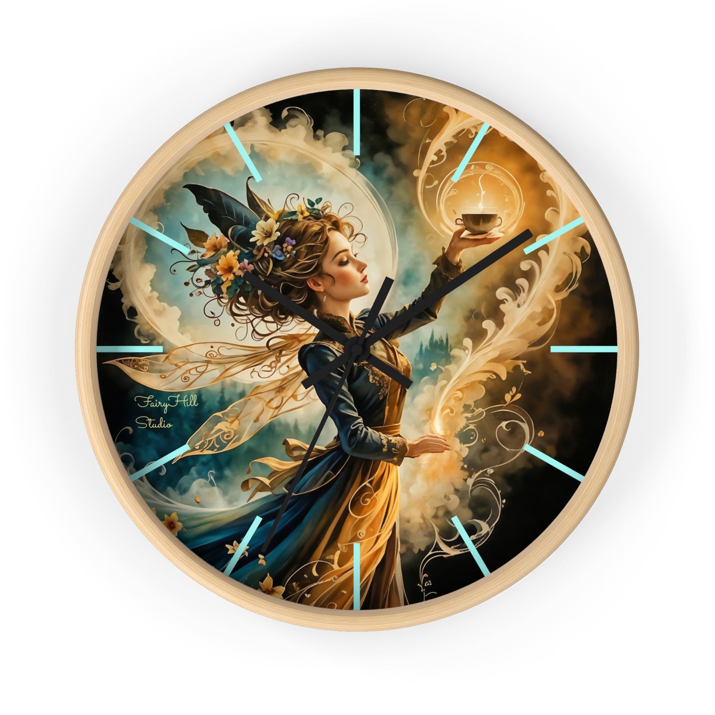 Fairy Coffee Wall Clock / Artistic Fairy Wall Clock, Fantasy Home Decor, Unique Gift for Her, Enchanted Timepiece, Decorative Clock for Living Room