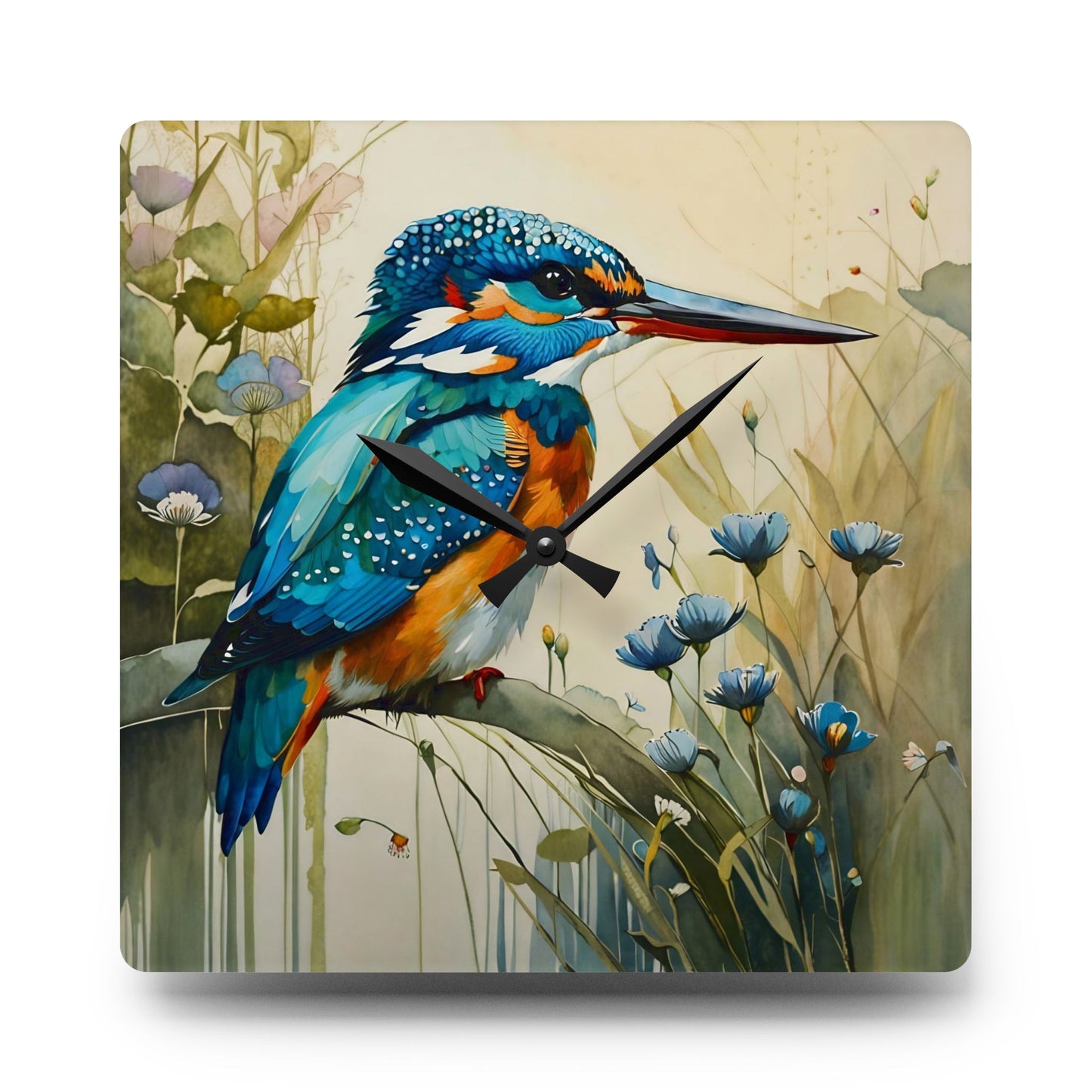 Acrylic Wall Clock - Lovely Colors King Fisher Art by Fairyhill Studio