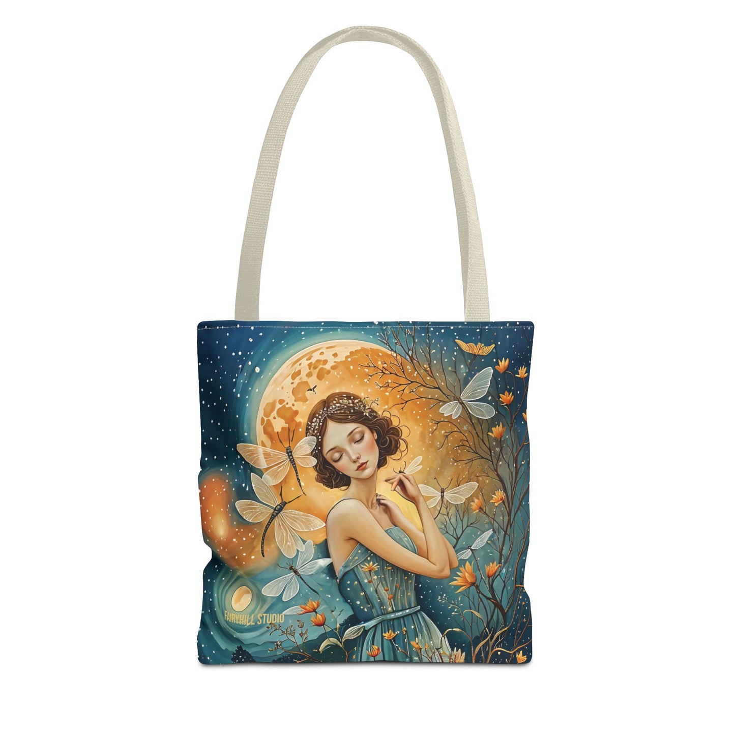 Dragonfly Tote Bag with Girl Art by Fairyhill Studio