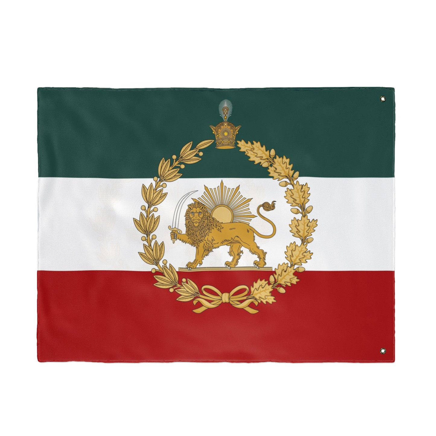 Imperial Iran Lion & Sun Flag with Pahlavi Crown and Golden Wreath (3x5 ft Double-Sided)