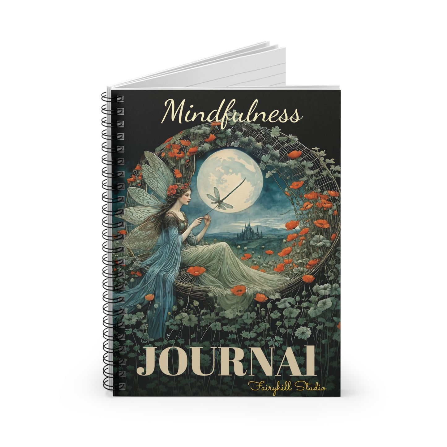 Dragonfly Moon Fairy  Mindfulness  Spiral Notebook   Art Journal