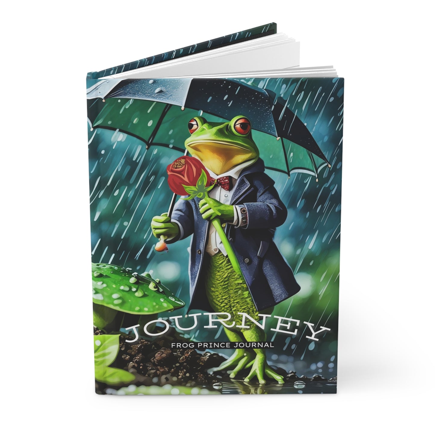 Hardcover Journal Matte - Frog Prince with a red Rose waiting Journal