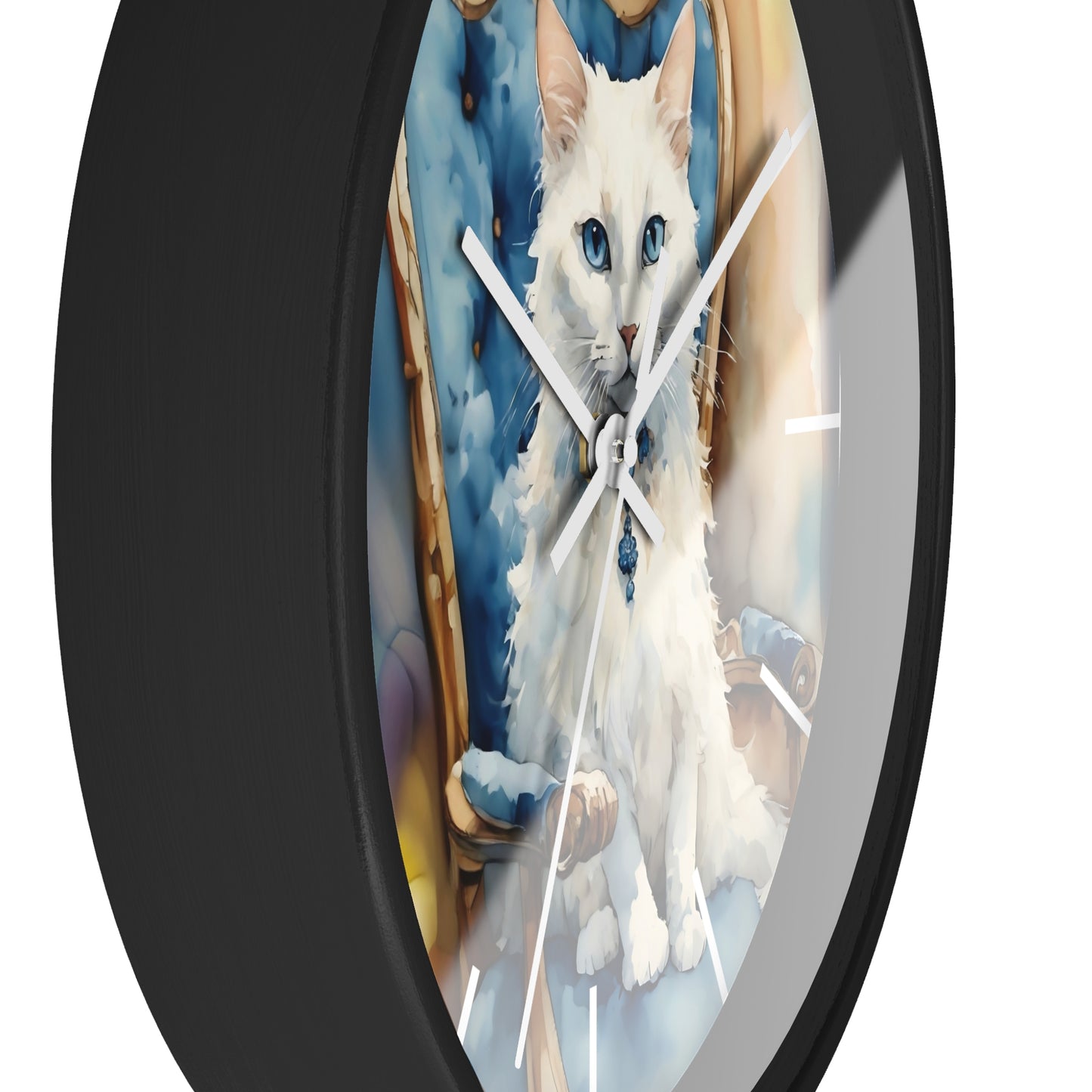 Wall Clock - White Cat with Blue Eyes Art by Fairy Hill Studio