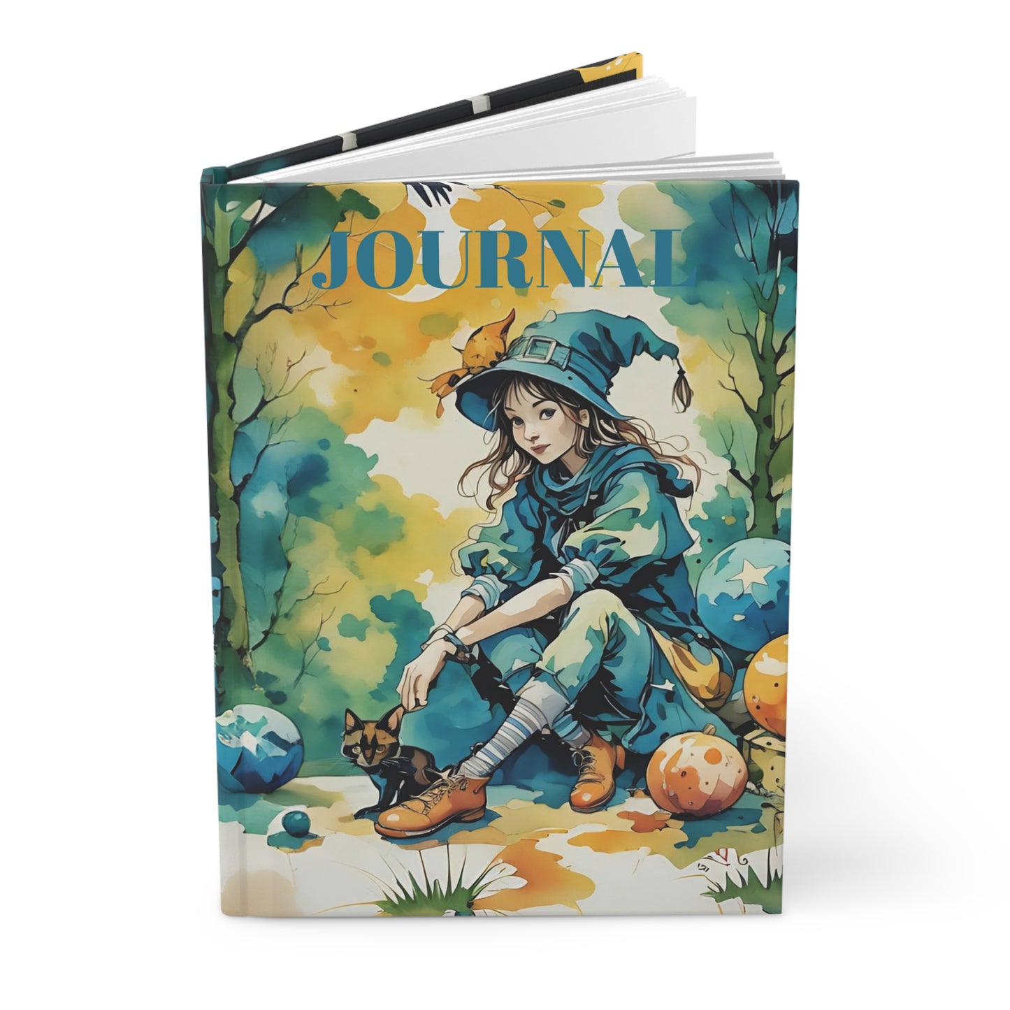 Hardcover Journal - Witch  a black cat  Art