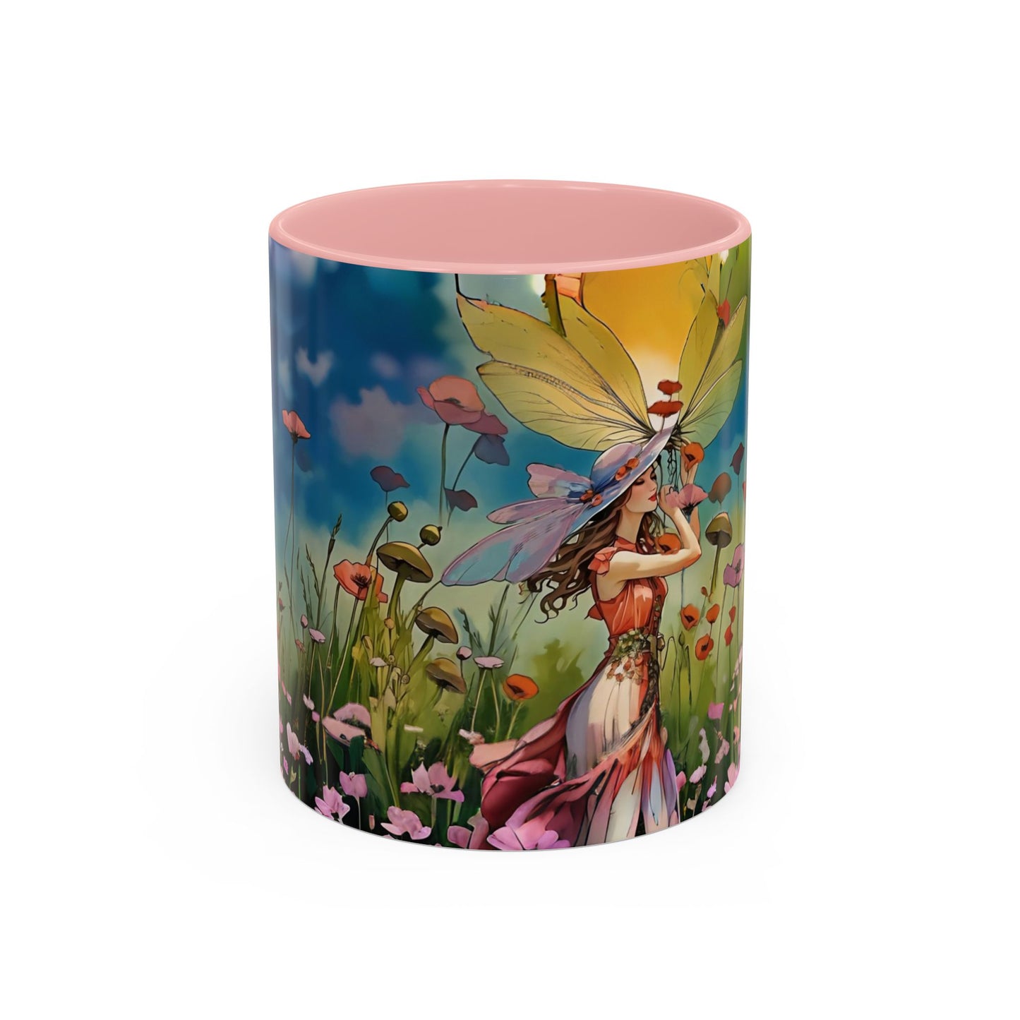 Mug Romantic girl in summer Hat gathering flowers