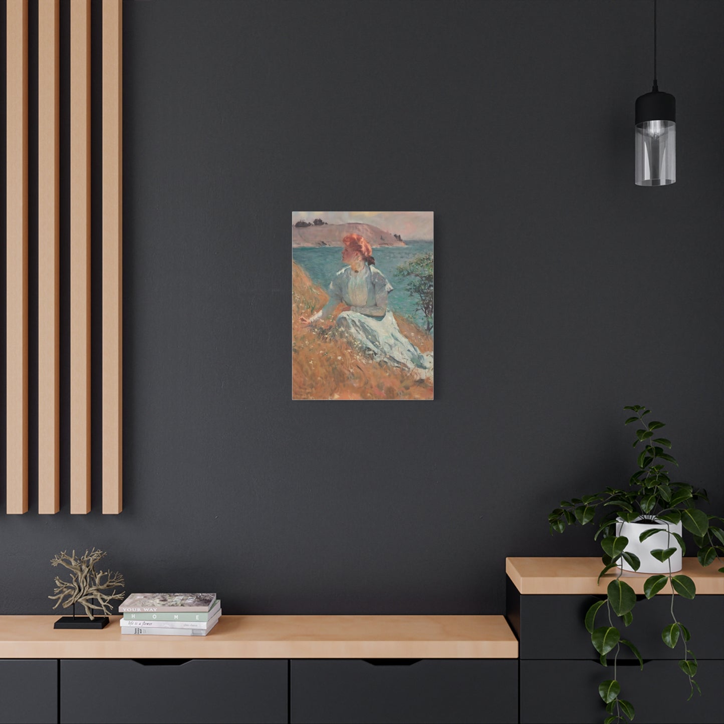 Canvas Art - Monet Style Floral Serenity with Elegant Woman and Flower Basket, Stretched Matte 1 25"
