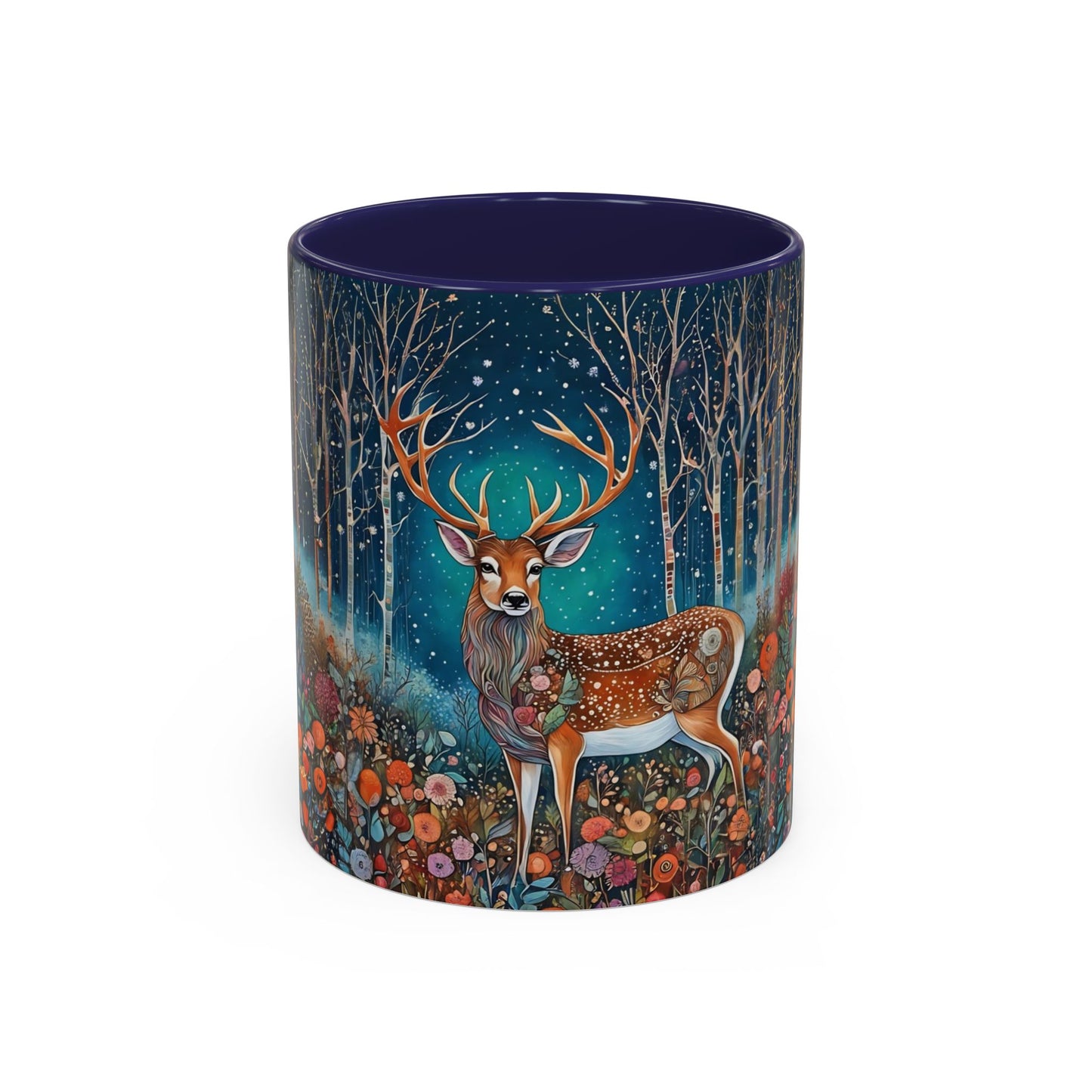 Mug - Boho Winter Deer in Snow Red Coffee Mug for the Holidays