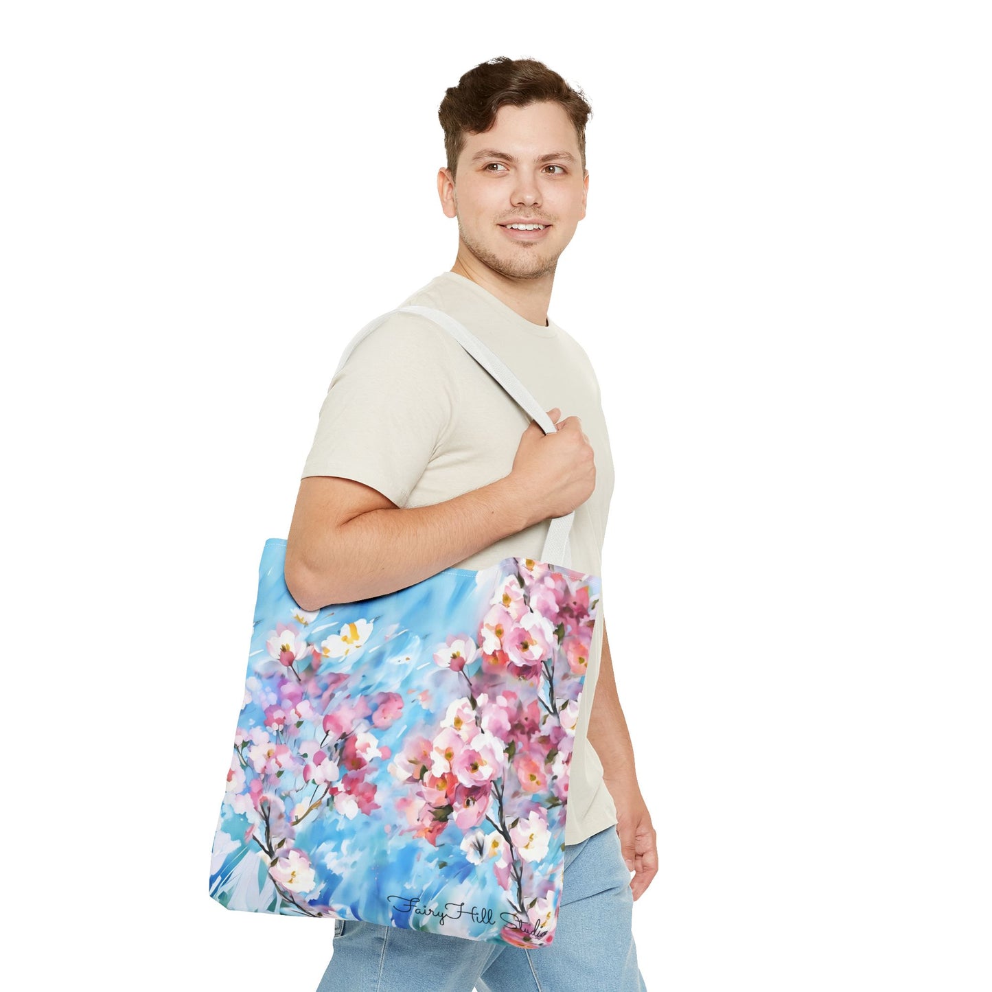 Canvas Tote Bag with Floral Cherry Blossom Design
