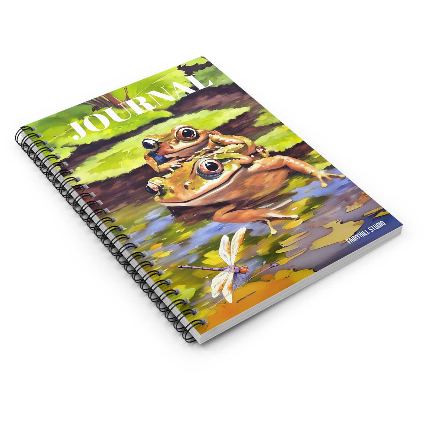 Spiral Notebook - Frogs and a Dragonfly in a Pond