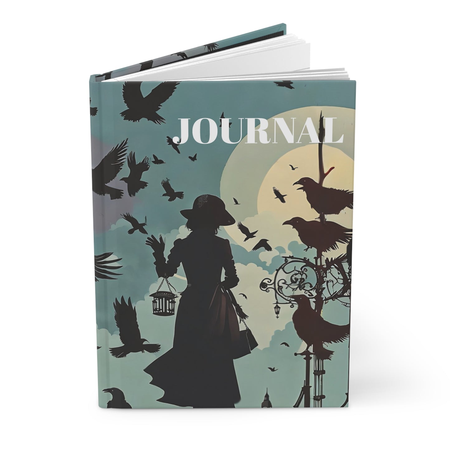 Hardcover Journal Matte - Lady with Crows London Alfred Hitchcock Movie The Birds