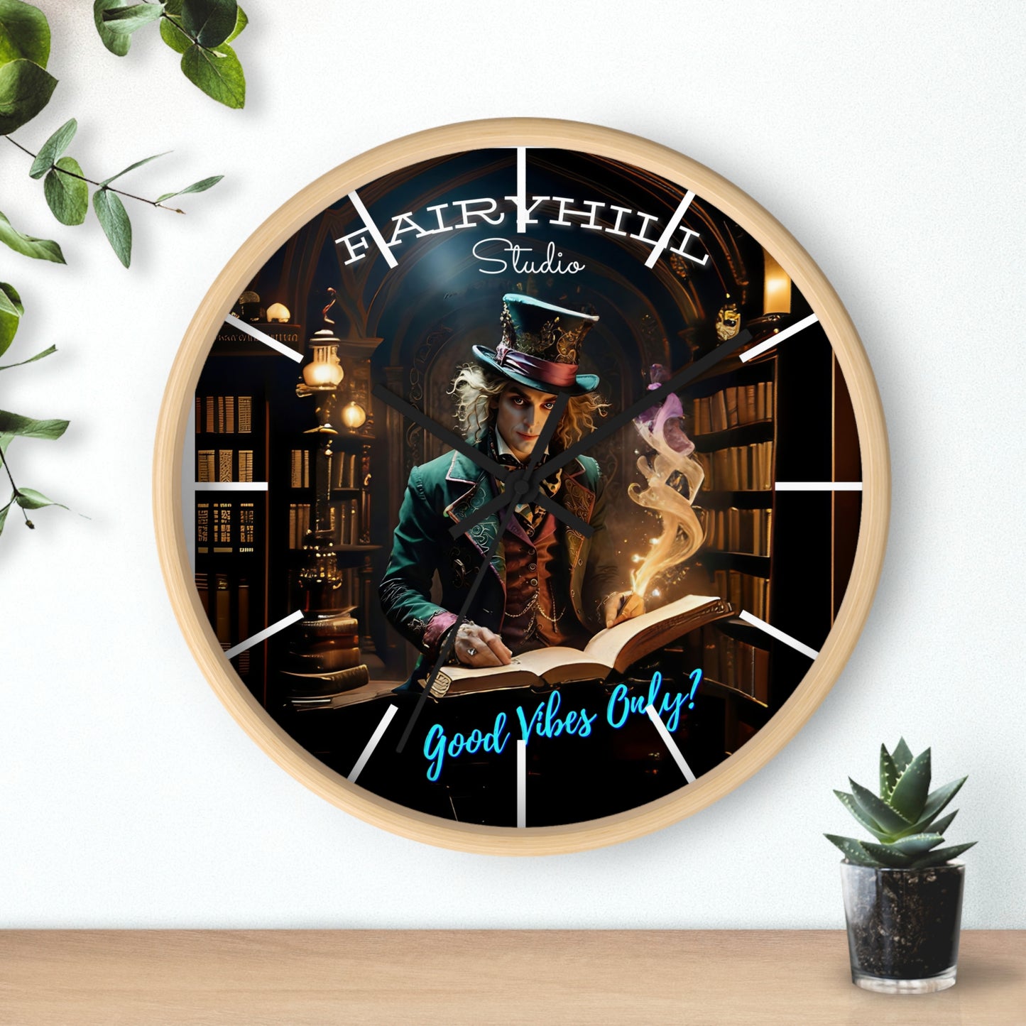 Wall Clock - Good Vibes Only - Mad hatter and Books Art