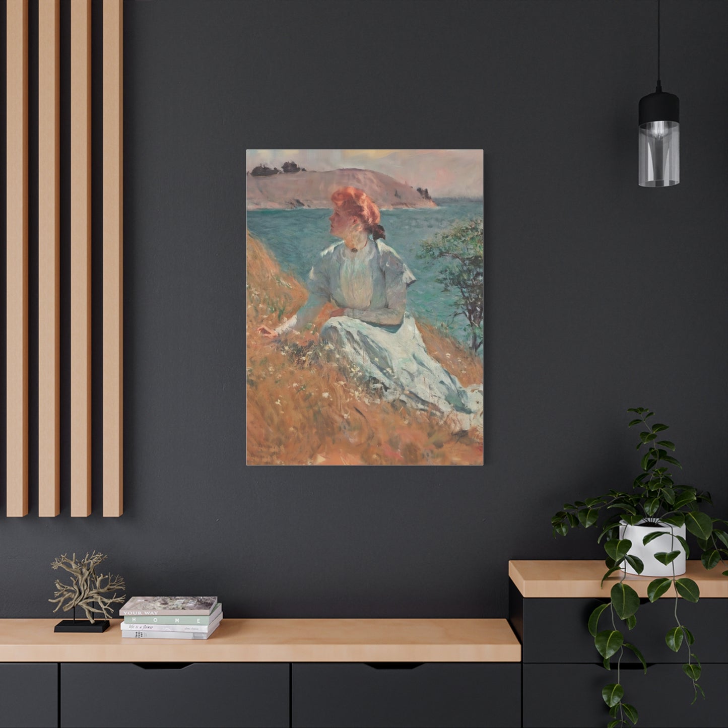 Canvas Art - Monet Style Floral Serenity with Elegant Woman and Flower Basket, Stretched Matte 1 25"