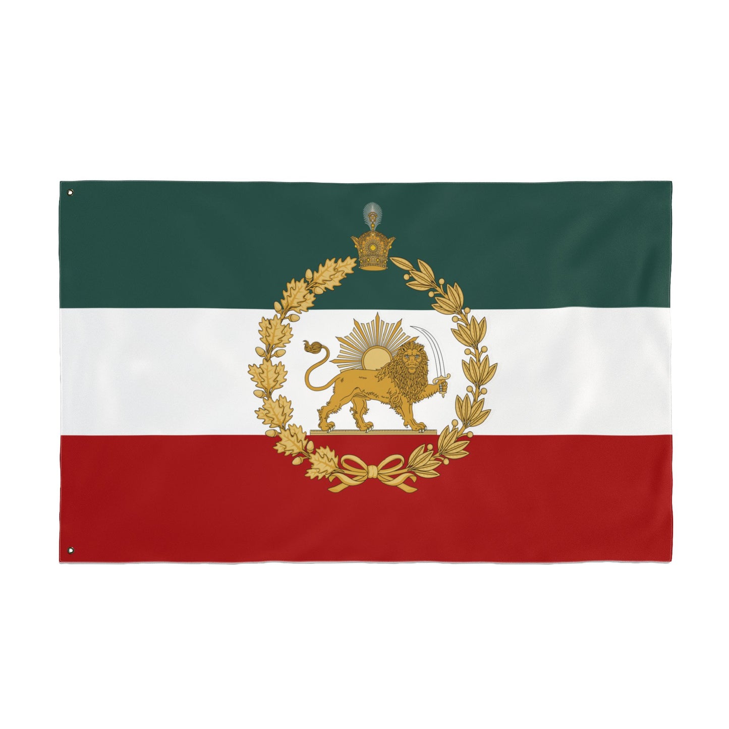 Imperial Iran Lion & Sun Flag with Pahlavi Crown and Golden Wreath (3x5 ft Double-Sided)