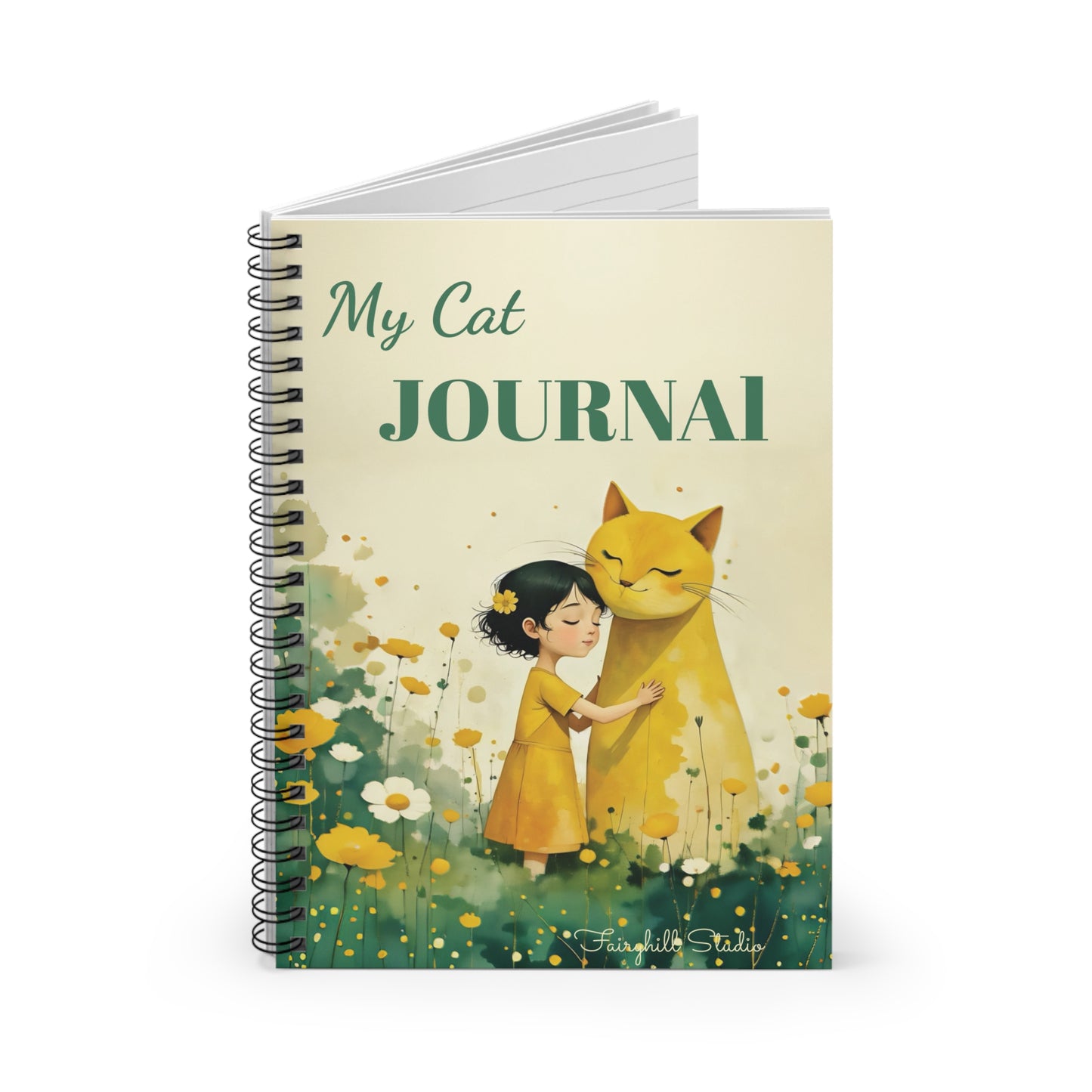 Spiral Notebook - Be Mindful Girl  with a yellow cat art Journal